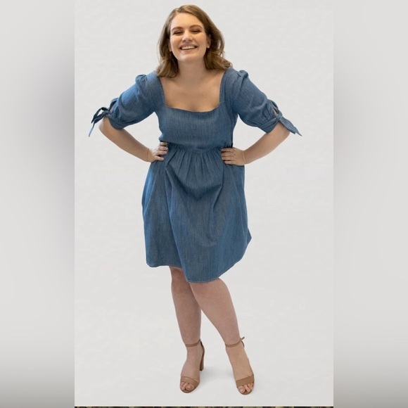 Marée Pour Toi Dresses & Skirts - 🆕Marée Pour Toi denim babydoll dress/short tie up sleeve/back zip/fit/flare👗